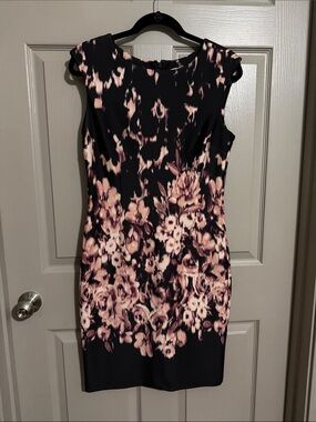 dressbarn Black Midi Dress with Blush Floral Print